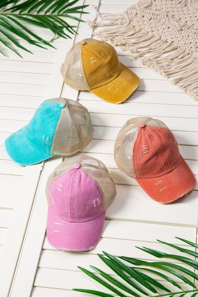 ‘BUSY’ distressed mesh baseball hat (11 colors)