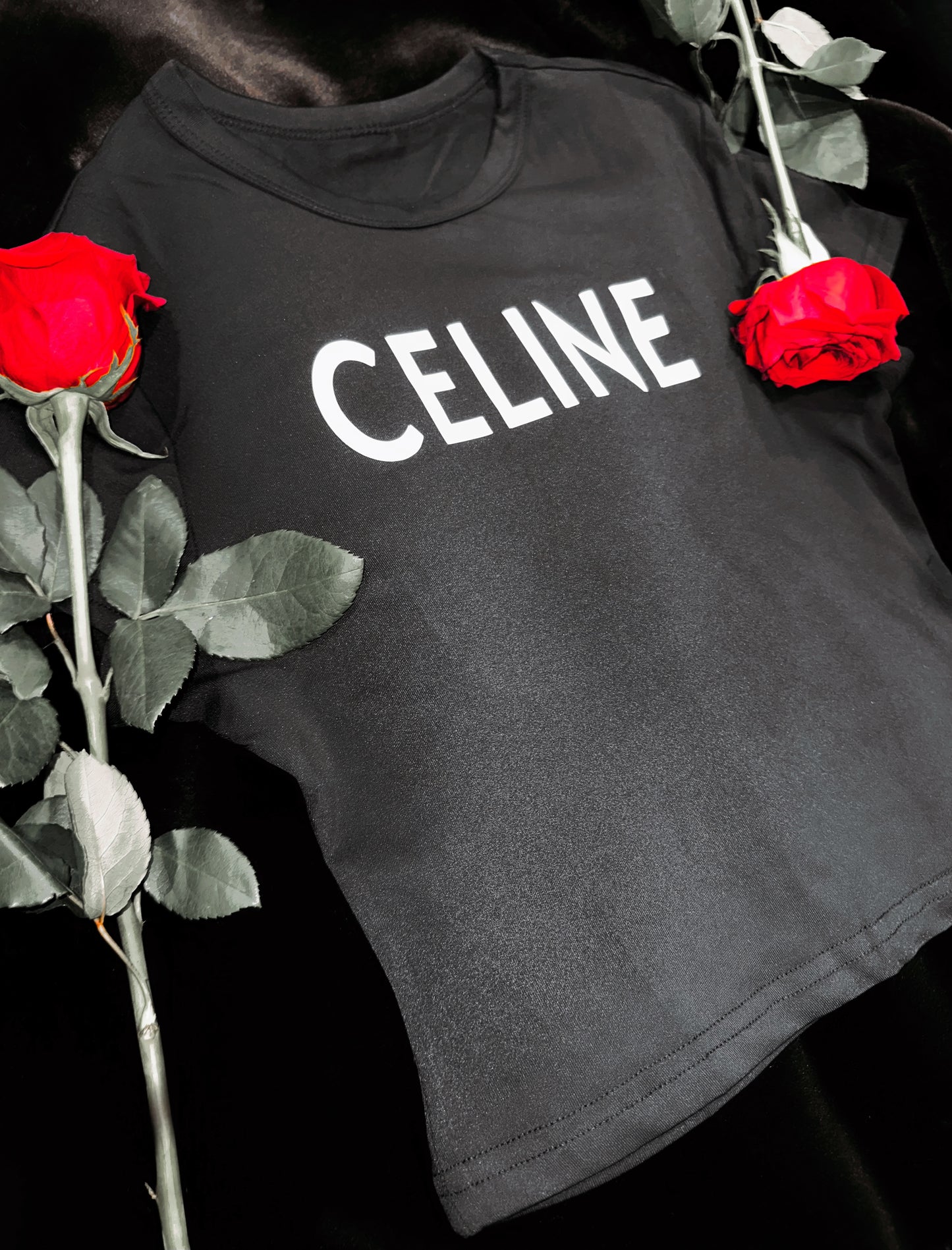 ‘CELINE’ short sleeve crop top