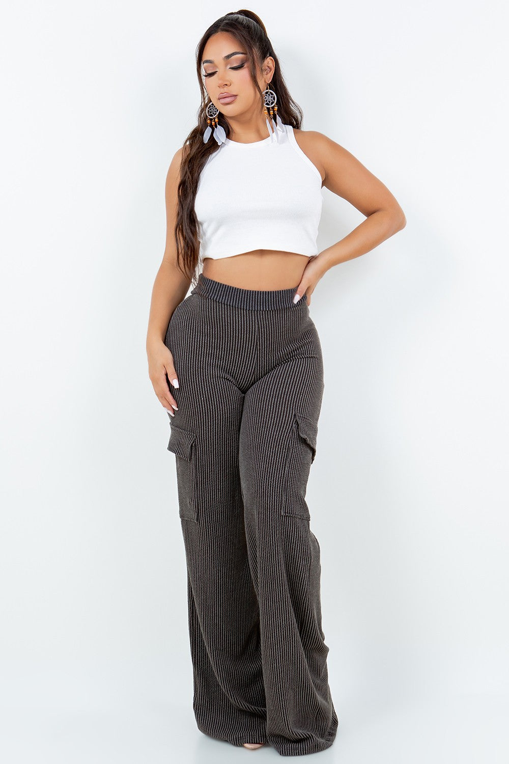 ‘TOYA’ cargo knit ribbed pants (5 colors)