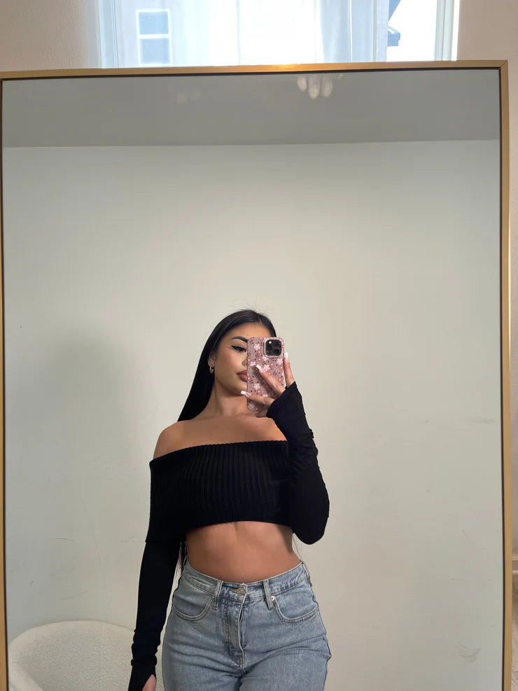 ‘CATORI’ knit fold over crop top (2 colors)