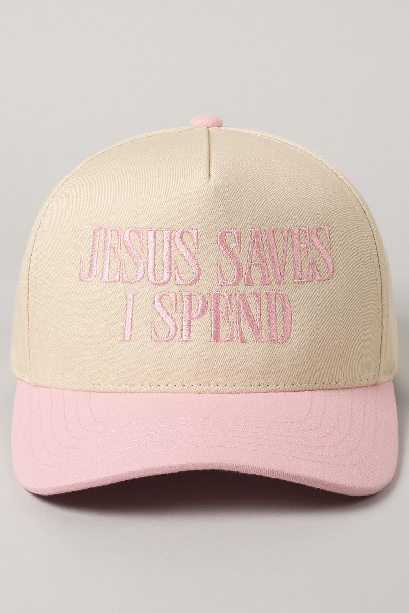 ‘JESUS SAVES, I SPEND’ embroidered hat