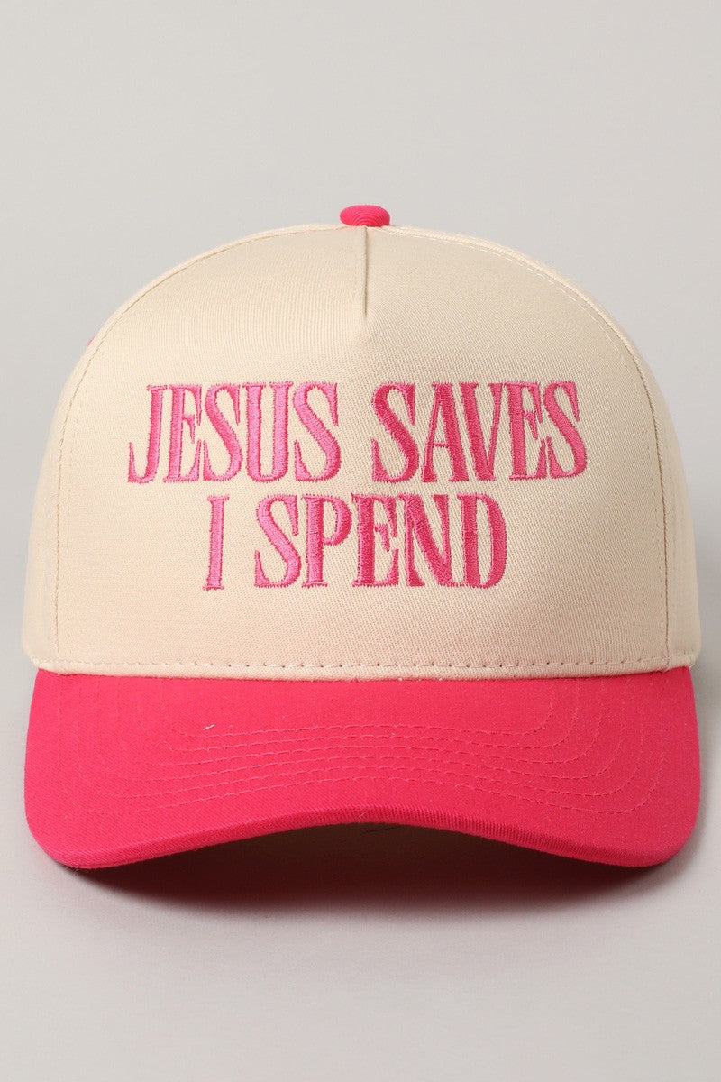 ‘JESUS SAVES, I SPEND’ embroidered hat