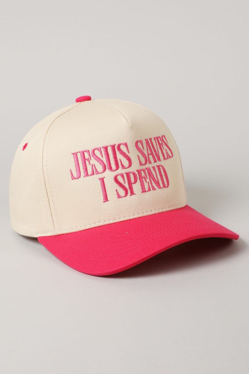‘JESUS SAVES, I SPEND’ embroidered hat