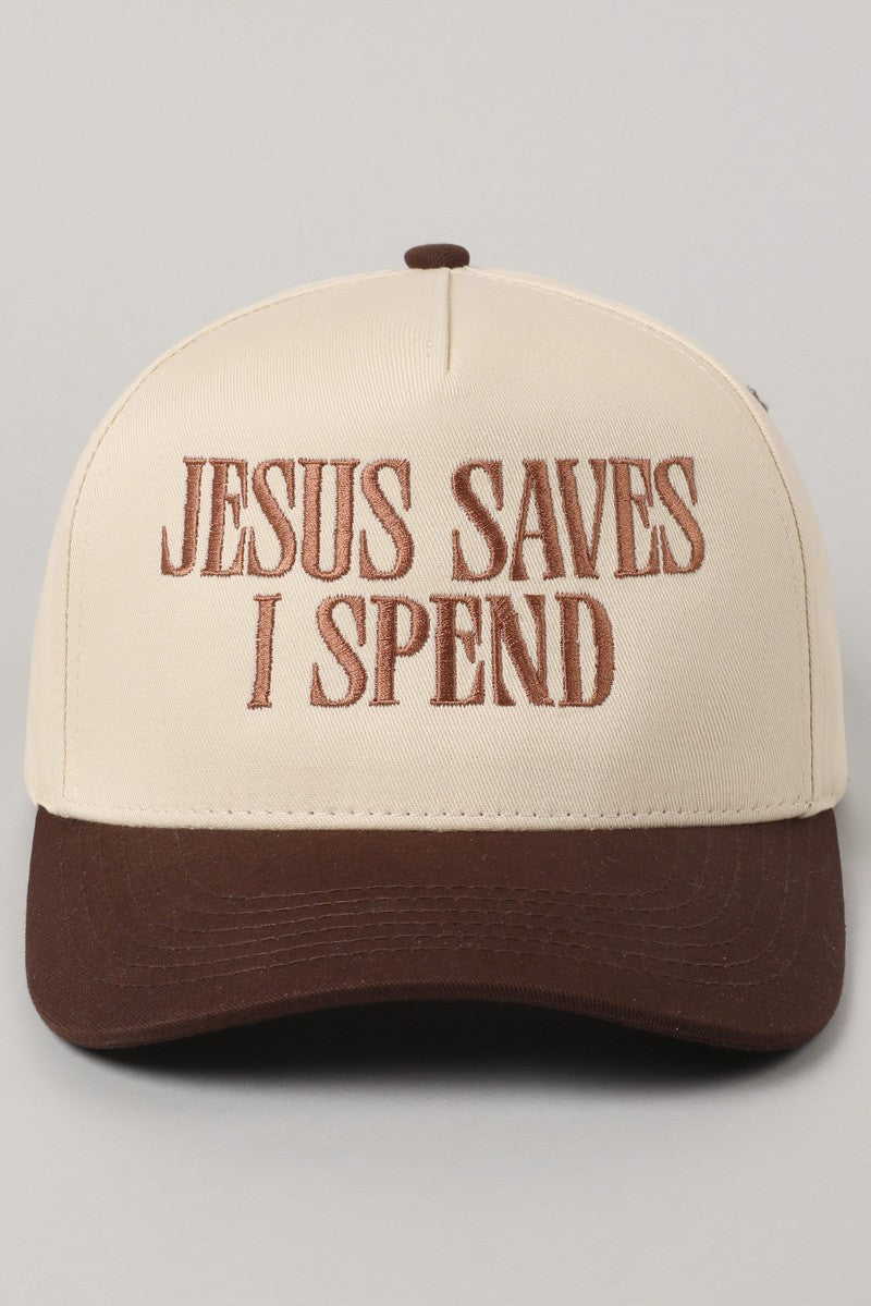 ‘JESUS SAVES, I SPEND’ embroidered hat